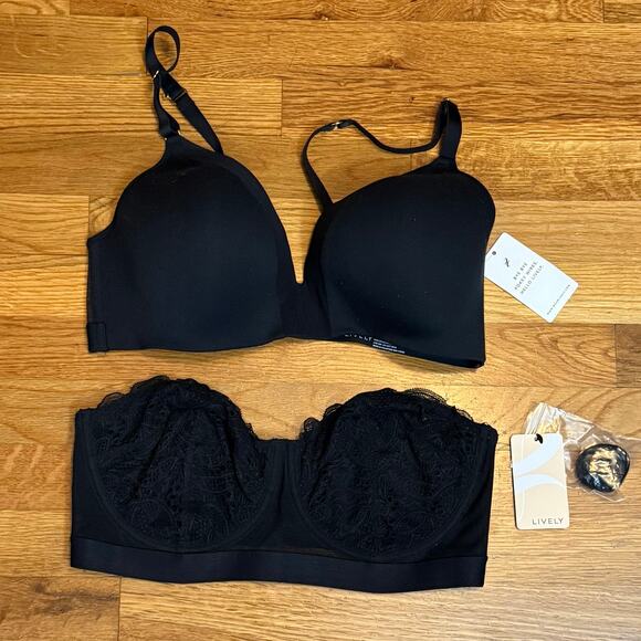 Lively Womens 38DD Black Bra Bundle Mesh Lace Strapless Adjustable Lingerie New - Picture 1 of 12